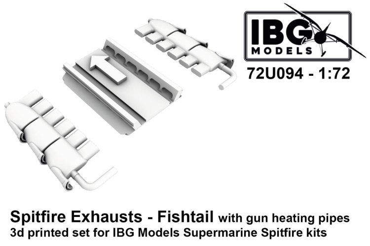 1:72 IBG Models 72U094 3D-geprinte Upgradeset - Fishtail Uitlaten met Wapenverwarmingsbuizen voor Spitfire - Ibg72u094 1 - IBG72U094