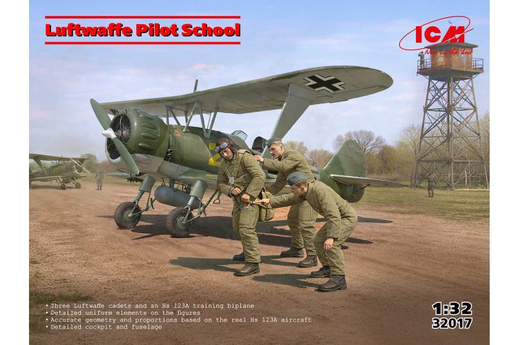 1:32 ICM 32017 Luftwaffe Pilot School &ndash; Henschel Hs 123A with 3 Figures WWII &ndash; German Propeller Aircraft - Icm32017 1 - ICM32017