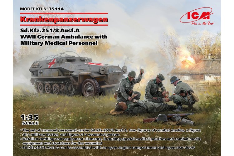1:35 ICM 35114 &lsquo;Krankenpanzerwagen&rsquo; Sd.Kfz.251/8 Ausf.A - WWII Duits met Militair Medisch Personeel - Icm35114 1 - ICM35114