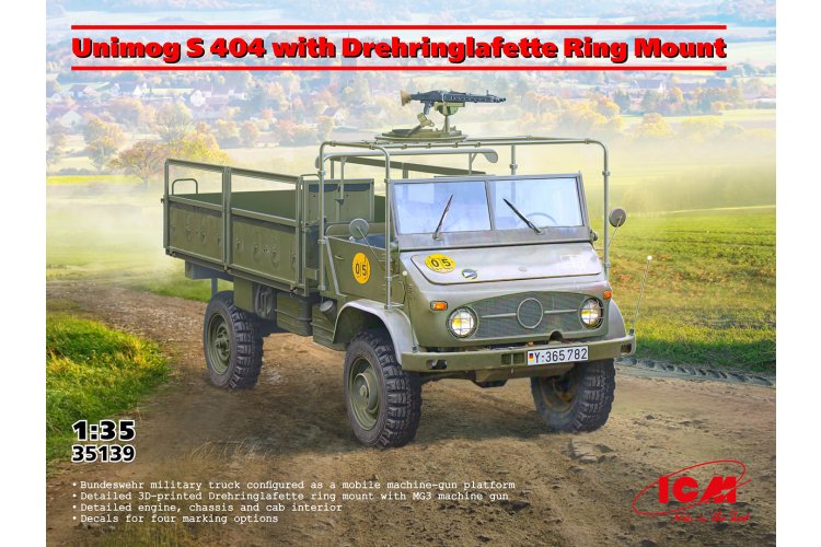 1:35 ICM 35139 Unimog S 404 met Drehringlafette MG3 - Duitse Militaire Vrachtwagen - Icm35139 1 - ICM35139