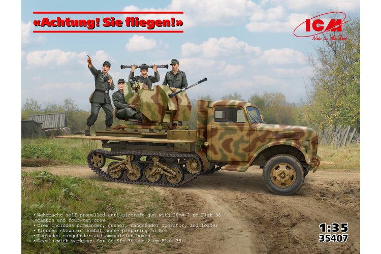 1:35 ICM 35407 "Achtung! Sie fliegen!" - Sd.Kfz.3b met 2 cm Flak en Bemanning WWII - Duits Militair Voertuig met 4 Figuren - Icm35407 1 - ICM35407