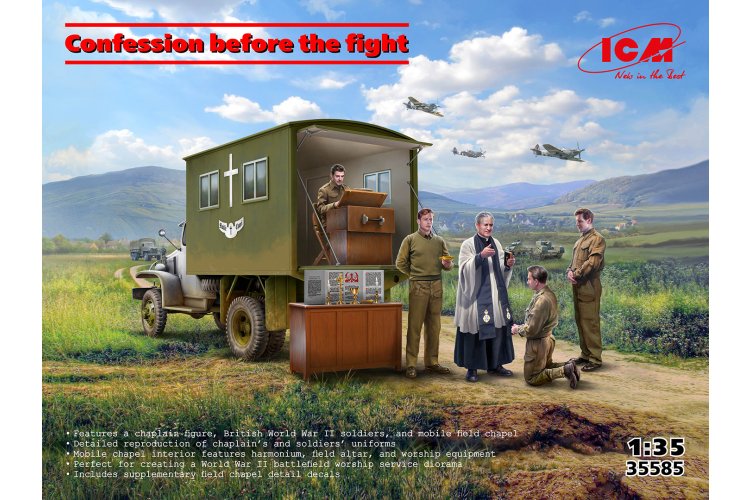 1:35 ICM 35585 Confession before the fight - Mobiele Kapel Vrachtwagen met Kapelaan en Britse Soldaten Figuren - Icm35585 1 - ICM35585