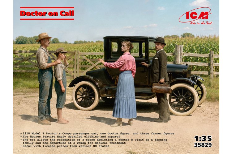 1:35 ICM 35829 Doctor on Call - Ford Model T - Amerikaanse Klassieke Auto met 4 Figuren - Icm35829 1 - ICM35829