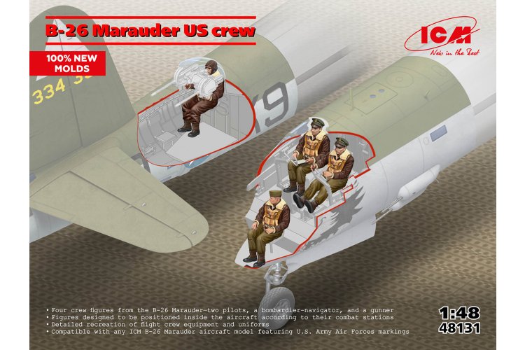 1:48 ICM 48131 Martin B-26 Marauder Crew - U.S. Army Airforces - 4 Figuren - Icm48131 1x - ICM48131