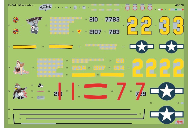 1:48 ICM 48324 Conquerors of Europe's Sky - B-26C Marauder - P-51D Mustang - Spitfire MK XVI - 3-Kits! - Icm48324 26 - ICM48324