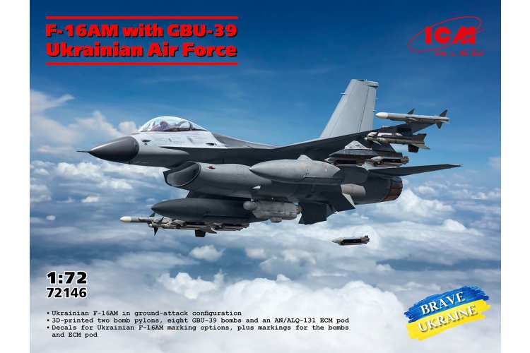 1:72 ICM 72146 General Dynamics F-16AM Fighting Falcon met GBU-39 Bommen - Oekra&iuml;ens Jachtvliegtuig - Icm72146 1 - ICM72146
