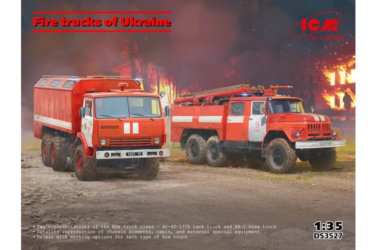 1:35 ICM DS3527 Ukrainian Fire Trucks - AC-40-137A Truck & AR-2 Water Cannon - Fire Trucks - Icmds3527 1 - ICMDS3527