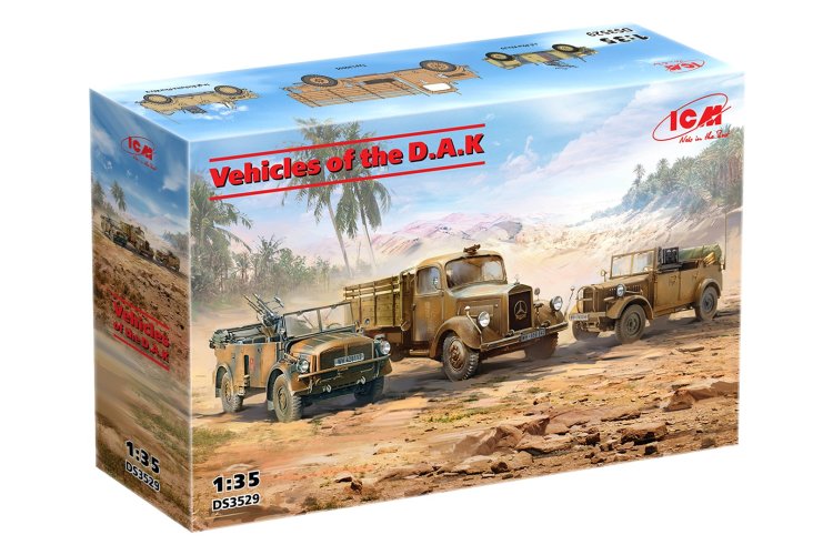 1:35 ICM DS3529 3 D.A.K. Vehicles Set &ndash; L3000s Truck &ndash; Kfz.70 Infantry Vehicle &ndash; Kfz.2 Radio Vehicle - Icmds3529 2 - ICMDS3529