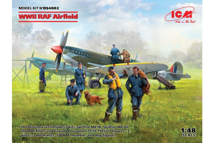 1:48 ICM DS4802 WWII RAF Airfield - Spitfire Mk.IX,Spitfire MkVII,RAF Pilots a Ground Pers 7 fig. - Icmds4802 1 - ICMDS4802