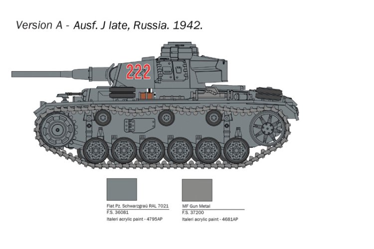 1:56 Italeri 25757 Pz. Kpfw. III Ausf. J/L/M/N - WWII - Tank with 4 Build Options - Ita25757 4 - ITA25757