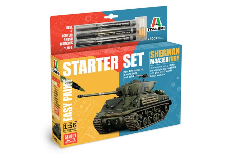 1:56 Italeri 75001 Sherman M4A3E8 Fury WWII - Amerikaanse Tank - Starter Set - Ita75001 1 - ITA75001