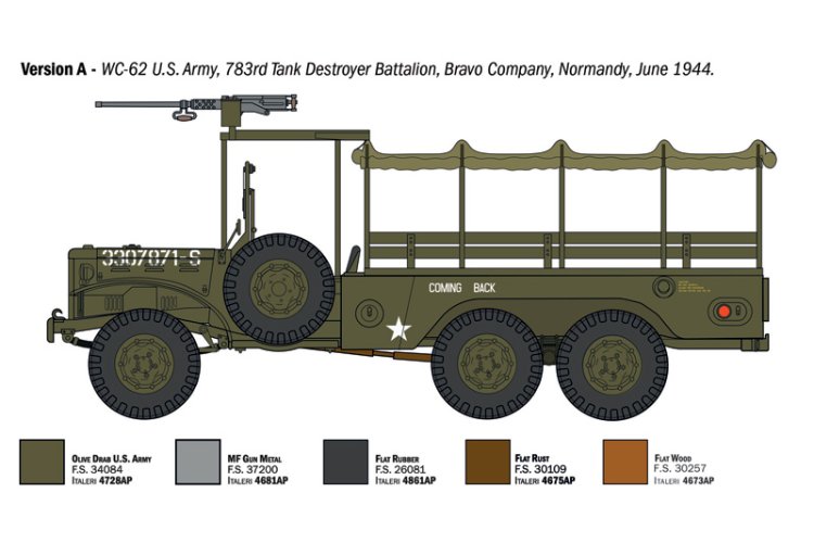 1:35 Italeri 96230 Dodge WC62 1,5 Ton 6x6 Truck WWII - Amerikaans Militair Voertuig - Ita96230 4 - ITA96230