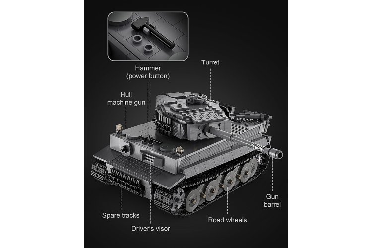 1:35 Jamara 402894 &ndash; RC CaDA Bricks &ndash; Panzer Tiger Tank &ndash; Grey &ndash; 2.4 GHz &ndash; 925 Pieces - Jam402894 15 - JAM402894