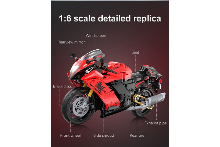1:6 Jamara 402911 - CaDA Bricks - Suzuki Hayabusa - Rood - Motorfiets - 1043-delig - Jam402911 9 - JAM402911