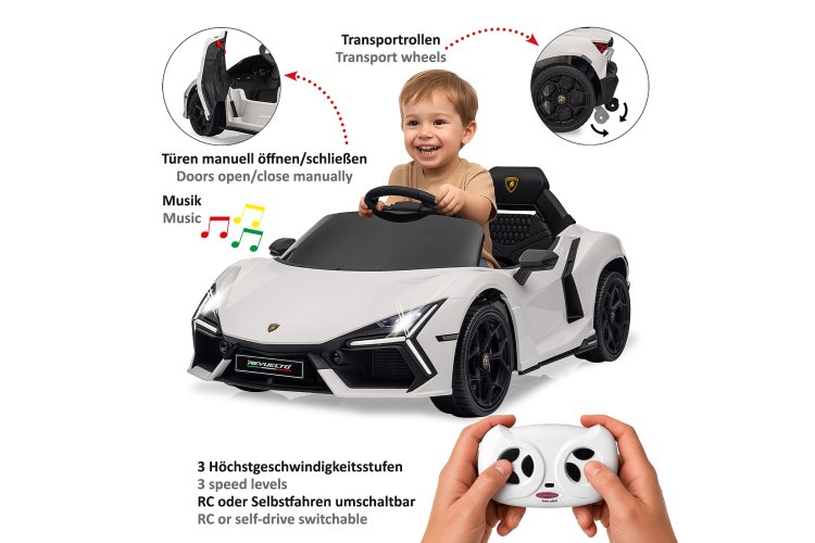 Jamara 461881 Electric Ride-On Car - Lamborghini Revuelto - White - Parental Remote Control - 12.6 V Lithium Battery - Jam461881 21 - JAM461881