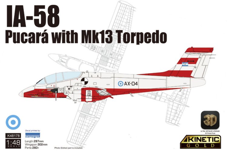 1:48 Kinetic 48178 FMA IA-58 Pucar&aacute; with Mk.13 Torpedo - Argentine Attack and COIN Aircraft - Kin48178 1 - KIN48178