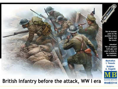 1:35 Master Box 35114 Britse Infanteristen voor de Aanval WWI - 5 Figuren met Loopgraafonderdelen - Masmb35114 1 - MASMB35114