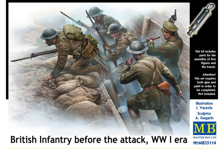 1:35 Master Box 35114 British Infantrymen for the Attack WWI - 5 Figures with Trench Parts - Masmb35114 1 - MASMB35114