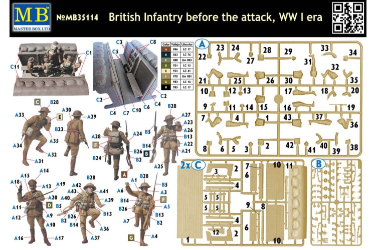 1:35 Master Box 35114 British Infantrymen for the Attack WWI - 5 Figures with Trench Parts - Masmb35114 2 - MASMB35114