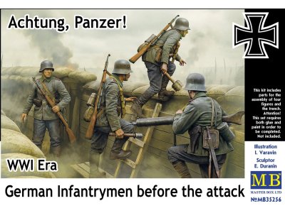 1:35 Master Box 35256 Achtung Panzer! - Duitse Infanteristen voor de Aanval WWI - 4 Figuren - Masmb35256 1a - MASMB35256