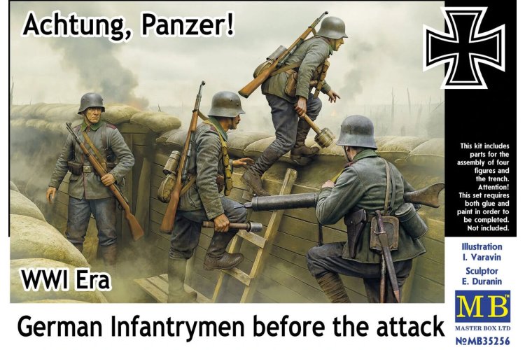 1:35 Master Box 35256 Achtung Panzer! - Duitse Infanteristen voor de Aanval WWI - 4 Figuren - Masmb35256 1a - MASMB35256