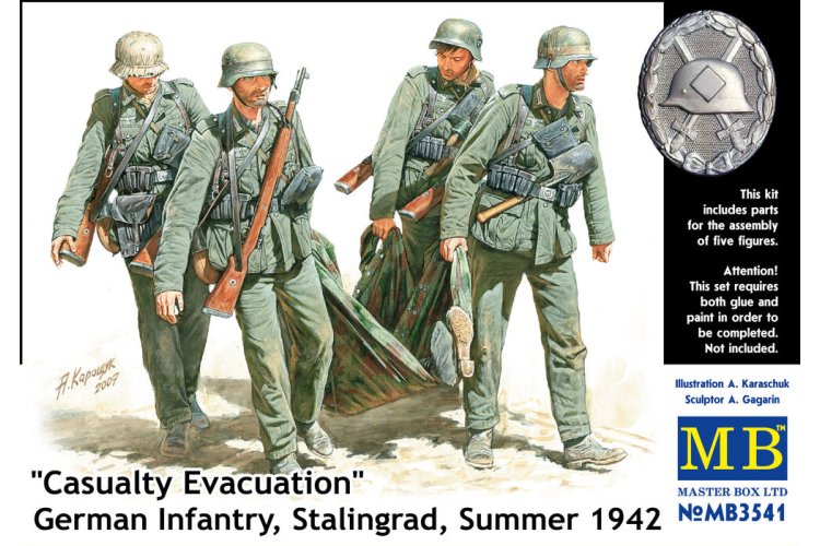 1:35 Master Box 3541 Casualty Evacuation - Duitse Infanterie Stalingrad Zomer 1942 WWII - 5 Figuren - Masmb3541 1 - MASMB3541