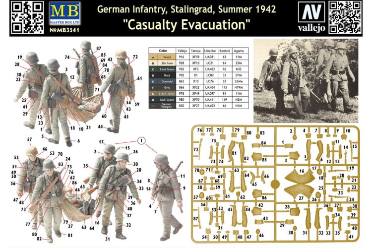 1:35 Master Box 3541 Casualty Evacuation - Duitse Infanterie Stalingrad Zomer 1942 WWII - 5 Figuren - Masmb3541 2 - MASMB3541