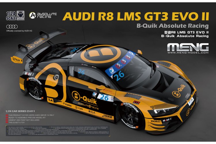 1:24 MENG CS011 Audi R8 LMS GT3 EVO II - B-Quik Absolute Racing - Race Car - Mencs011 1 - MENCS011