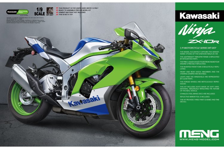 【meng meng】Perverze MENG 1:9 Kawasaki Ninja ZX-10R Superbike Motorfiets Modelbouwpakket