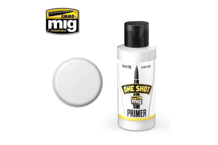 Ammo MIG-2022 White One Shot Grundierung - 60 Ml, Wasserlöslich, Selbstnivellierend, Für Modellbau & Figuren
