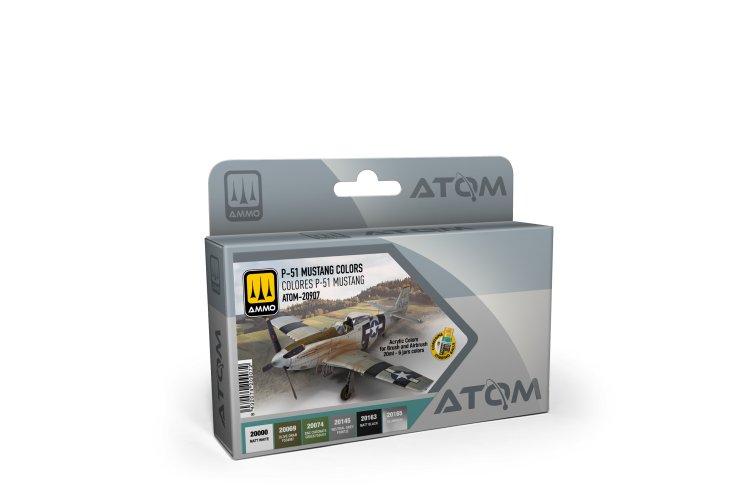 AMMO MIG 20907 ATOM - P-51 Mustang Vliegtuig  Kleuren - Acryl Set 6x20ml - Mig20907 xs 1 - MIG20907-XS