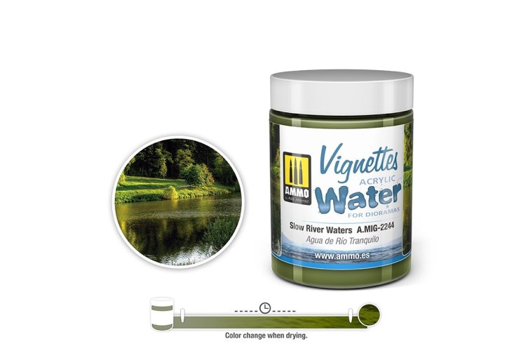AMMO MIG 2244 Slow Waters - Vignettes Acrylic Texture - 100ml - Mig2244 slow river waters 100ml 1 - MIG2244