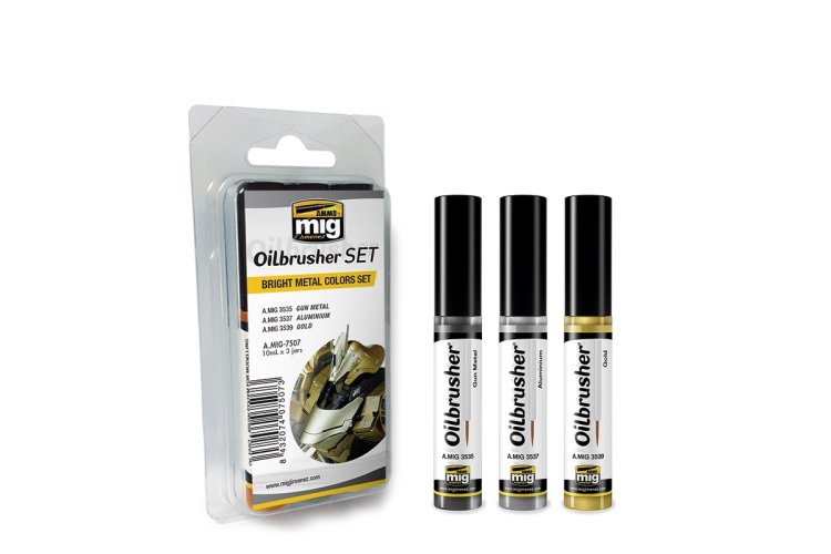 AMMO MIG 7507 Oilbrusher Bright Metal Color - Set - Mig7507 bright metal colors set 1 - MIG7507-XS