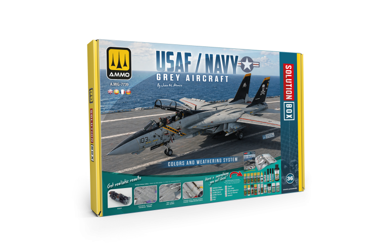 AMMO MIG 7739 Solution Box 36 - USAF / US NAVY Grey Aircraft - Kleuren- en Verweringssysteem - Mig7739 1 - MIG7739