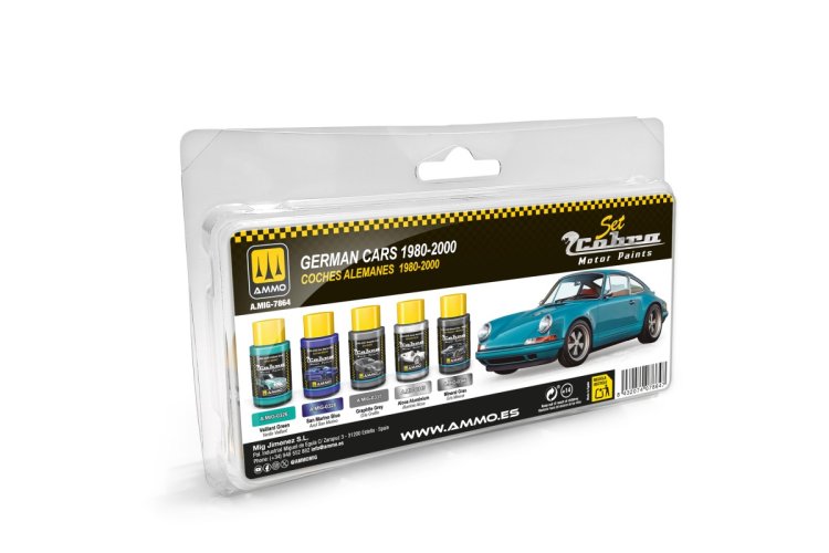 AMMO MIG 7864 Cobra Motor Paints - German Cars 1980-2000 Color Set - Acrylic Set 5x30ml - Mig7864 1 - MIG7864