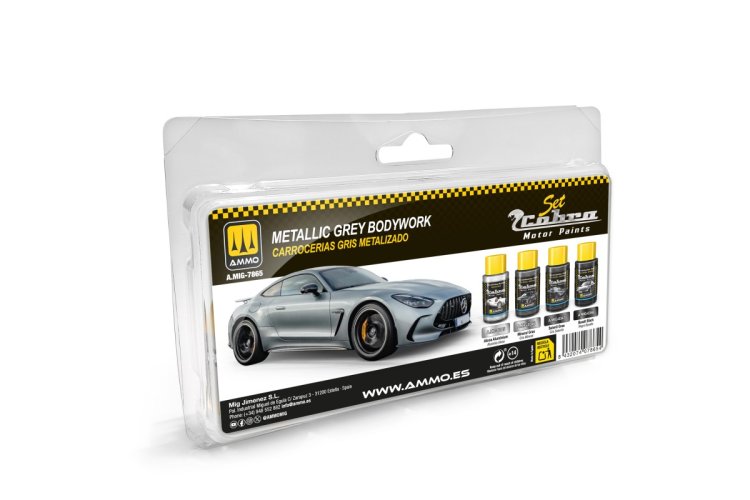 AMMO MIG 7865 Cobra Motor Paints - Metallic Grey Car Bodies Color Set - Acrylic Set 4x30ml - Mig7865 1 - MIG7865