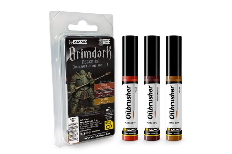 AMMO MIG 7997 Grimdark Essential Oilbrushers Vol. 1 - Olieverf Set 3x10ml - Mig7997 xs 1 - MIG7997-XS