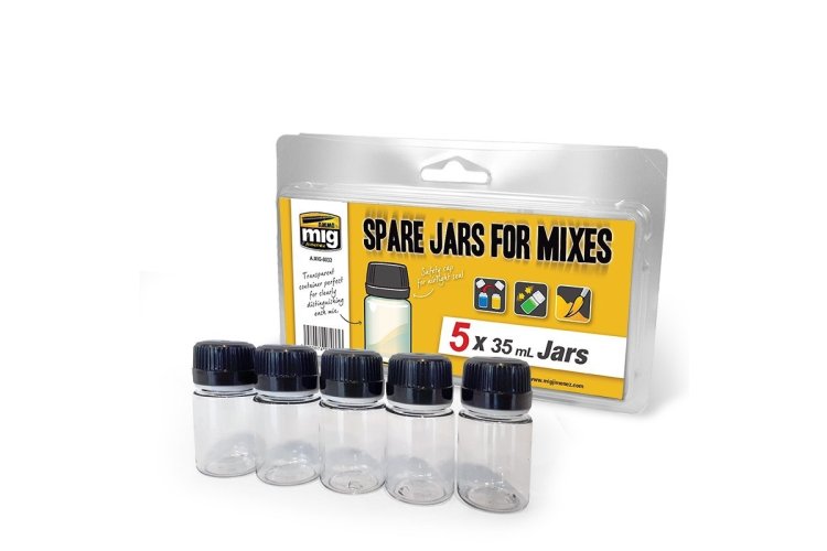 AMMO MIG 8033 Empty Paint Mixing Jars - Plastic - 5 Pieces 35ml - Mig8033 xs - MIG8033-XS