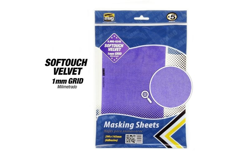 AMMO MIG 8245 Softouch Velvet Masking Sheets - 5pc - 290x145mm - Mig8245 xs 1 - MIG8245-XS