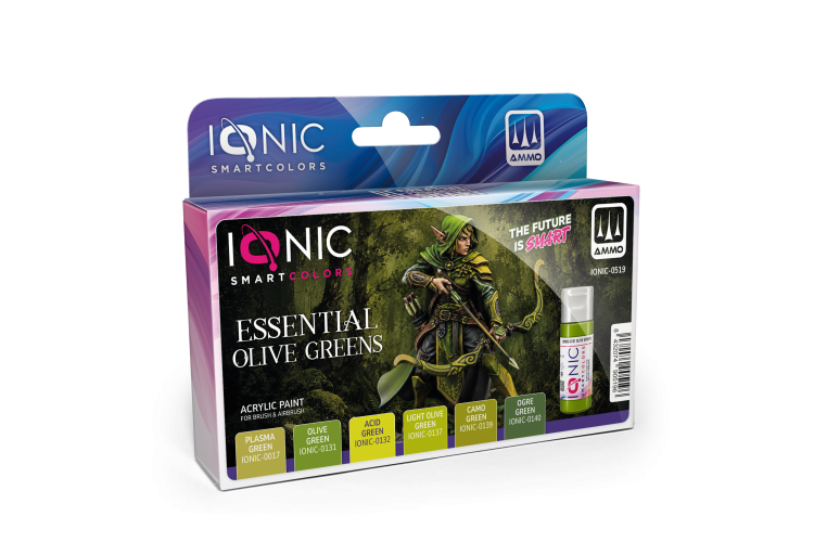 AMMO MIG IO0519 Ionic Smart Colors - Essential Olive Greens Kleurenset - Acryl 6x20 ml - Migio0519 xs 1 - MIGIO0519-XS