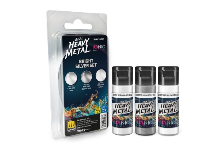 AMMO MIG IO0580 Ionic Smart Colors - Real Heavy Metal - Bright Silver Color Set - Acrylic Set 3x20 ml - Migio0580 xs 1 - MIGIO0580-XS