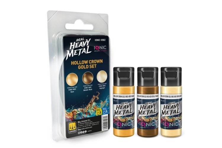 AMMO MIG IO0582 Ionic Smart Colors - Real Heavy Metal - Kroongoud Kleurenset - Acryl Set 3x20 ml - Migio0582 xs 1 - MIGIO0582-XS