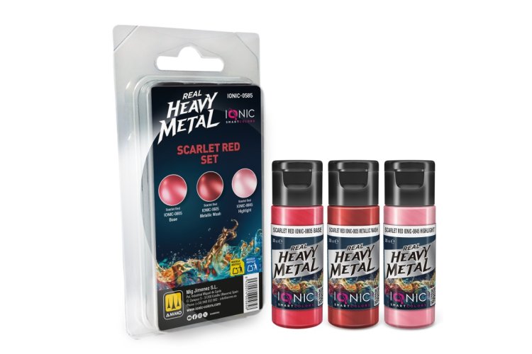 AMMO MIG IO0585 Ionic Smart Colors - Real Heavy Metal - Scarlet Red Color Set - Acrylic Set 3x20 ml - Migio0585 xs 1 - MIGIO0585-XS