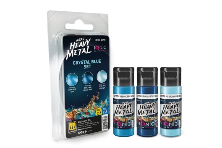 AMMO MIG IO0590 Ionic Smart Colors - Real Heavy Metal - Crystal Blue Color Set - Acrylic Set 3x20 ml - Migio0590 xs 1 - MIGIO0590-XS