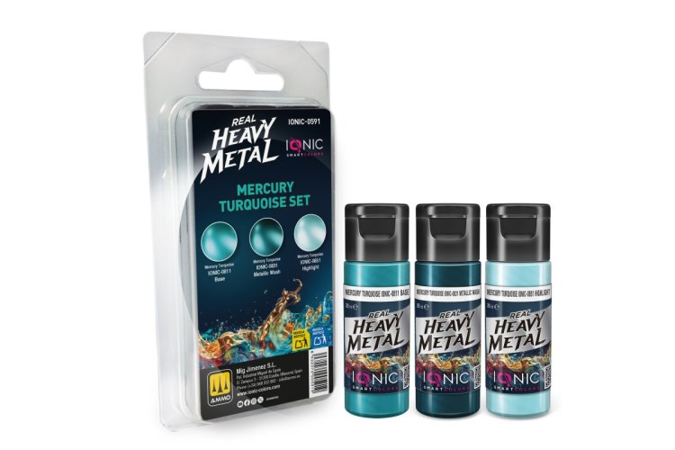 AMMO MIG IO0591 Ionic Smart Colors - Real Heavy Metal - Mercury Turquoise Color Set - Acrylic Set 3x20 ml - Migio0591 xs 1 - MIGIO0591-XS