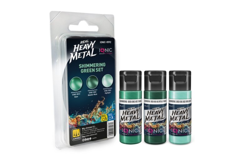 AMMO MIG IO0592 Ionic Smart Colors - Real Heavy Metal - Shimmering Green Color Set - Acrylic Set 3x20 ml - Migio0592 xs 1 - MIGIO0592-XS
