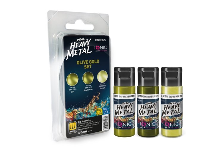 AMMO MIG IO0595 Ionic Smart Colors - Real Heavy Metal - Olive Gold Color Set - Acrylic Set 3x20 ml - Migio0595 xs 1 - MIGIO0595-XS