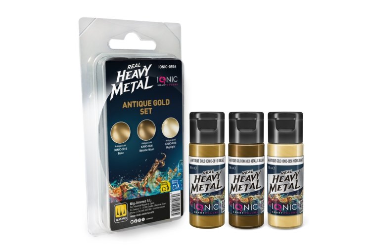 AMMO MIG IO0596 Ionic Smart Colors - Real Heavy Metal - Antiek Goud Kleurenset - Acryl Set 3x20 ml - Migio0596 xs 1 - MIGIO0596-XS