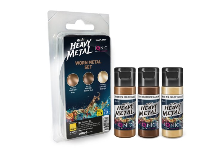 AMMO MIG IO0597 Ionic Smart Colors - Real Heavy Metal - Versleten Metaal Kleurenset - Acryl Set 3x20 ml - Migio0597 xs 1 - MIGIO0597-XS
