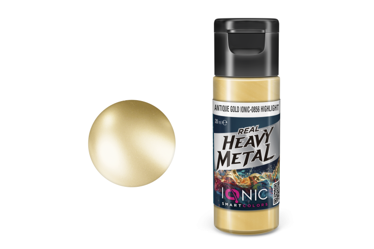 AMMO MIG IO0856 Ionic Smart Colors - Real Heavy Metal - Antique Gold - Highlight - Metallic Acrylic - 20ml - Migio0856 xs - MIGIO0856-XS